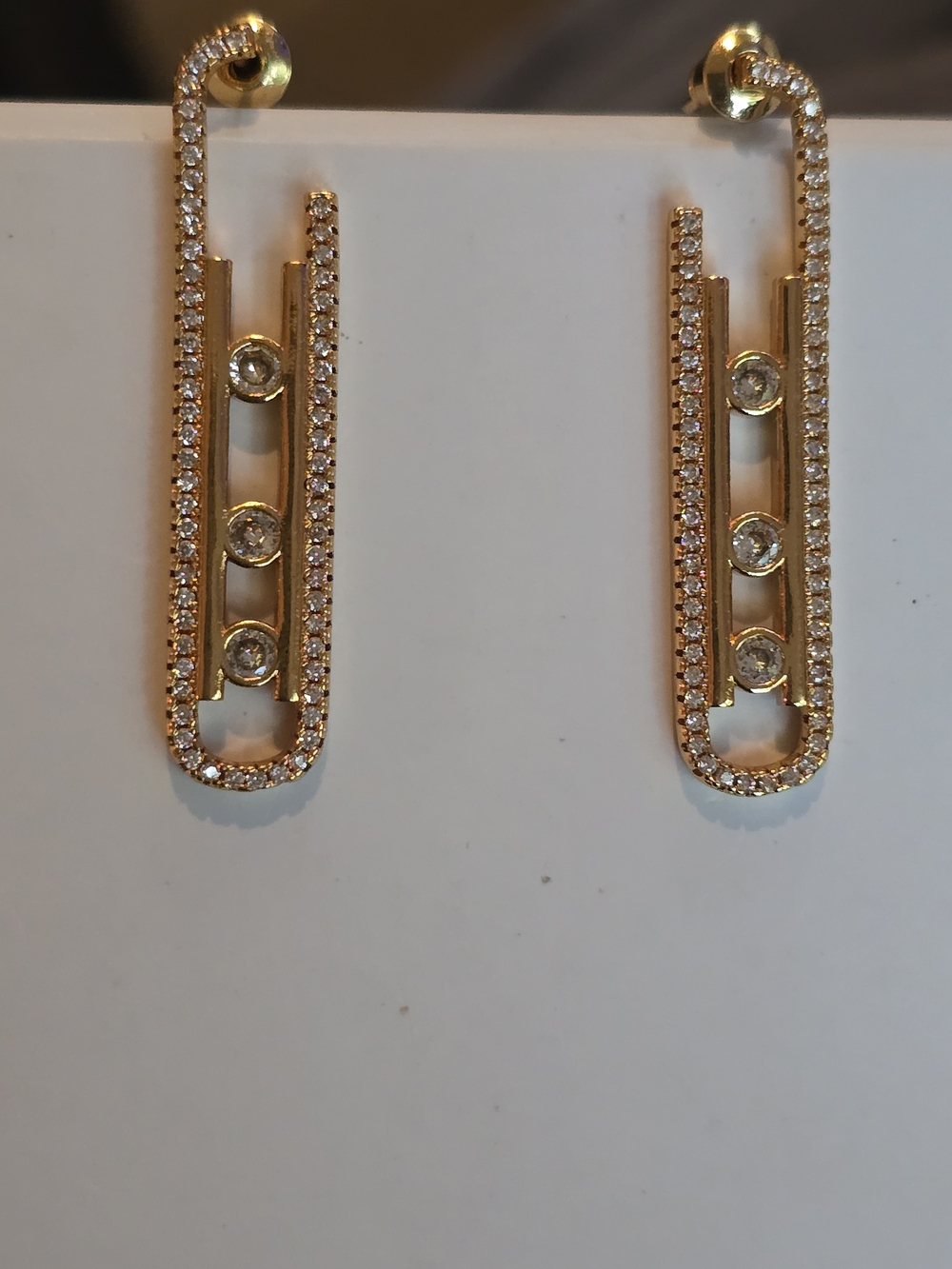 22kgp Dubai Messika Style Gold Crystal Linear Drop Earrings - Women Jewelry